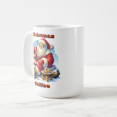 クッキーと温かい飲み物を楽しむサンタクロース コーヒーマグカップ (正面左)