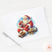 クッキーと温かい飲み物を楽しむサンタクロース スクエアシール (封筒)