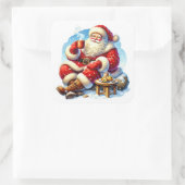 クッキーと温かい飲み物を楽しむサンタクロース スクエアシール (バッグ)