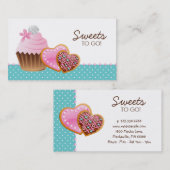 クッキーのカップケーキのベーカリーのかわいい水玉模様のモダンな青 名刺 (正面/裏面)