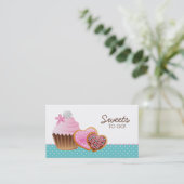 クッキーのカップケーキのベーカリーのかわいい水玉模様のモダンな青 名刺 (スタンド正面)