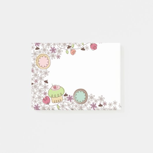 クッキーのカップケーキの花のパン屋の菓子を落書きします ポストイット (正面)