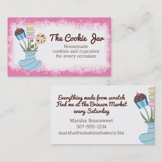 クッキーのカップケーキの花瓶ベーカリーベーキング 名刺 (正面/裏面)