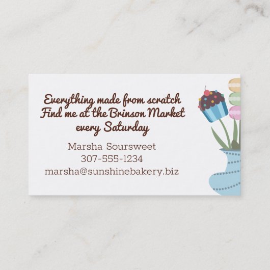 クッキーのカップケーキの花瓶ベーカリーベーキング 名刺 (裏面)