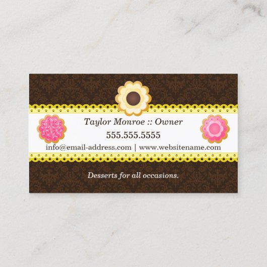 クッキーのベーカリーのダマスク織によってスカラップで仕上げられるボーダー 名刺 (裏面)