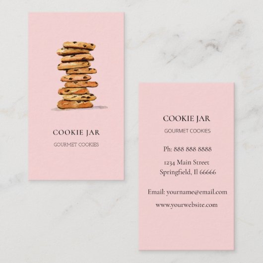 クッキーのベーカリー水の色ピンクの名刺 名刺 (正面/裏面)