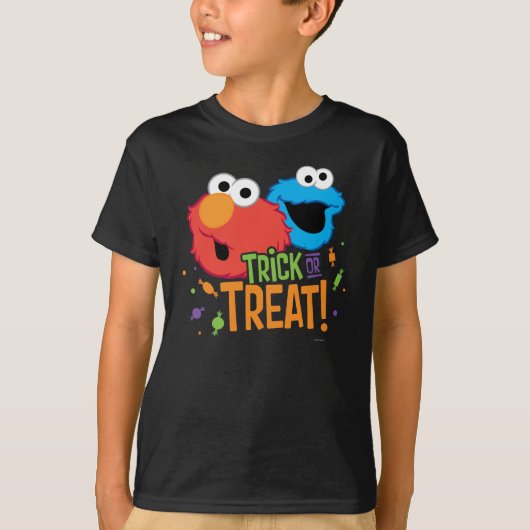クッキーのモンスターおよびElmo -トリック・オア・トリート Tシャツ (正面)