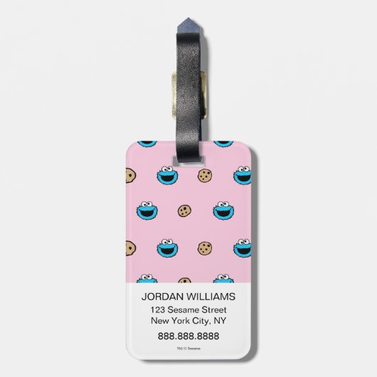 クッキーの怪獣とクッキーのピンクのパターン ラゲッジタグ (裏面縦)