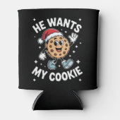 クッキーを欲しがるサンタさんのクリスマス帽子デザート 缶クーラー (正面)
