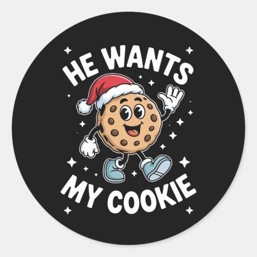 クッキーを欲しがるサンタの帽子クリスマスデザート ラウンドシール (正面)