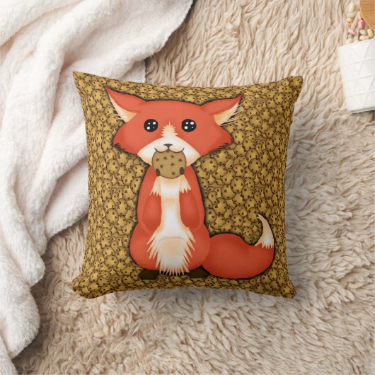 クッキーを食べているかわいく大きい注目されたキツネ クッション (ブランケット)