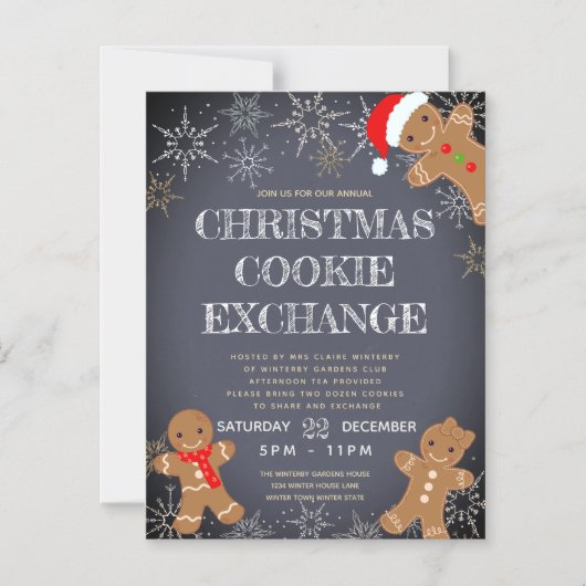 クッキーエクスチェンジパーティーチャコールホリデイ マグネット招待状 (正面)