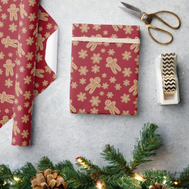 クッキーエクスチェンジホリデーパーティギンガーブレッドブルゴーニュ ラッピングペーパー