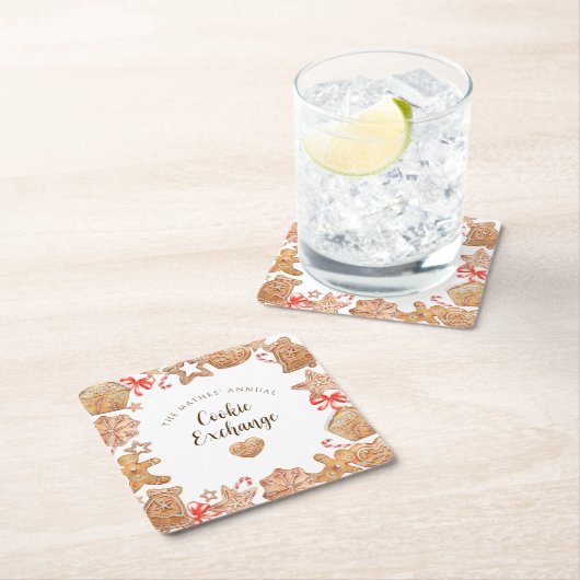 クッキーエクスチェンジホリデーパーティー スクエアペーパーコースター (インサイチュ)