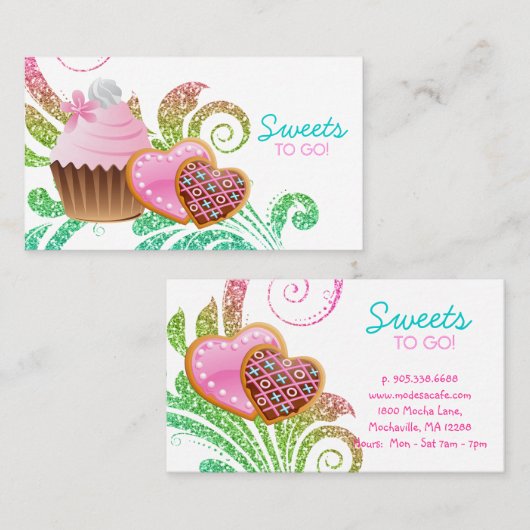 クッキーカップケーキベーカリーキュートスワールモダングリッター 名刺 (正面/裏面)