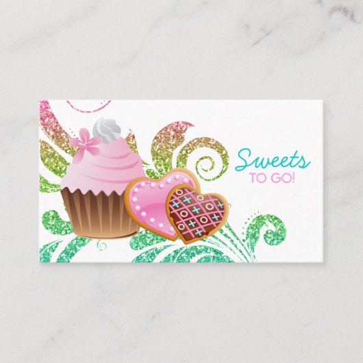 クッキーカップケーキベーカリーキュートスワールモダングリッター 名刺 (正面)