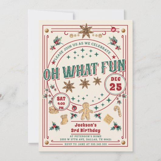 クッキークリスマスオウズおもしろい誕生日 招待状 (正面)
