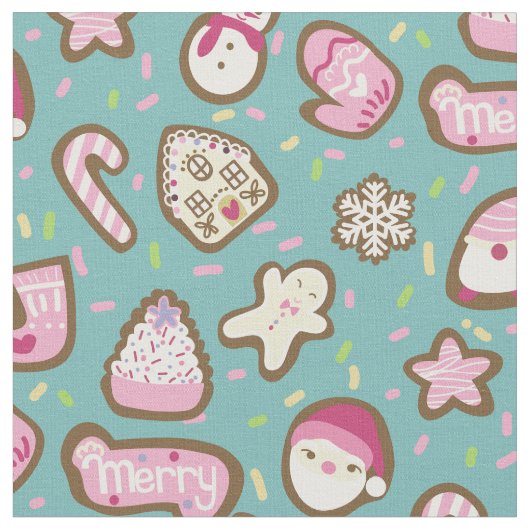 クッキークリスマスターコイズ ファブリック (クローズアップ)