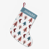 クッキーシェイプツリーパターンパステルピンク スモールクリスマスストッキング (正面 (吊り時))