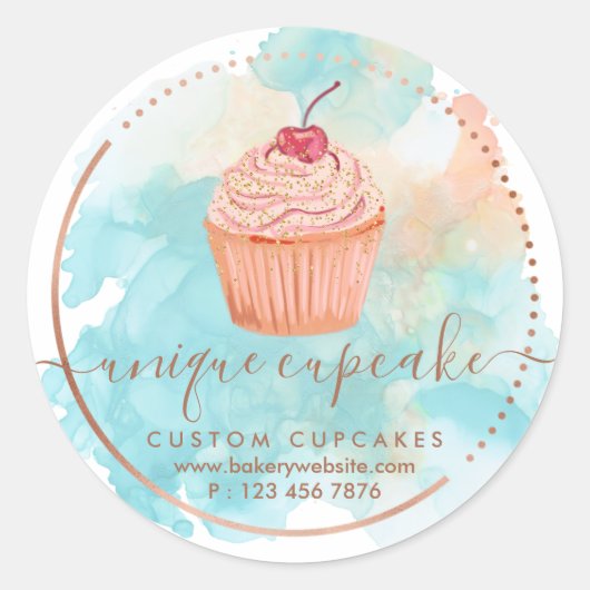 クッキースイーツペストリーベーカリーグラデーションベリーカップケーキ ラウンドシール (正面)
