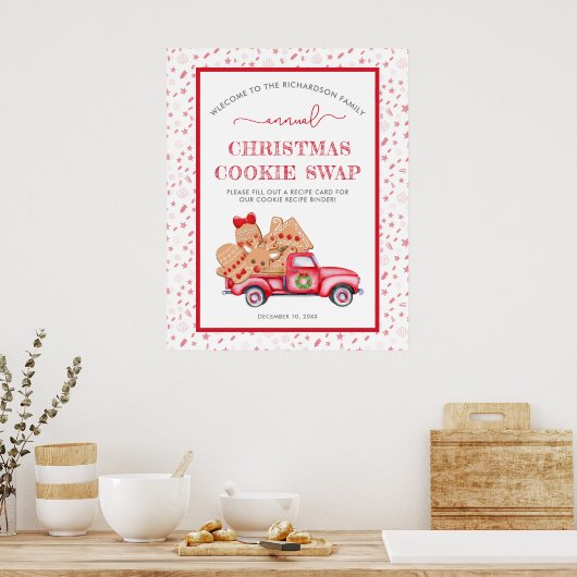 クッキースワップ赤いトラックのジンジャーブレッド歓迎サイン ポスター (キッチン)