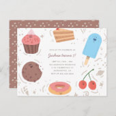 クッキードーナツ&アイスクリームスウィートキッズ誕生日 インビテーションポストカード (正面/裏面)