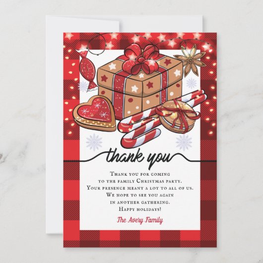 クッキーパーソナライズされたとココアクリスマスパーティー サンキューカード (正面)