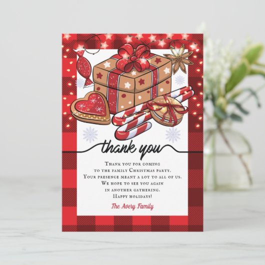 クッキーパーソナライズされたとココアクリスマスパーティー サンキューカード (スタンド正面)