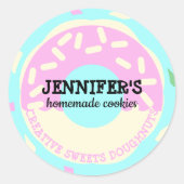 クッキーペストリーキッズドーナツティール(緑がかった色)ピンククリエイティブ ラウンドシール (正面)