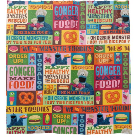 クッキーモンスターのグルメトラックパターン シャワーカーテン (正面)