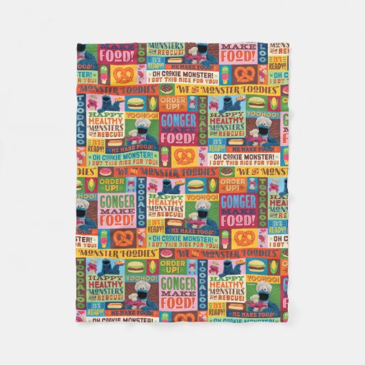クッキーモンスターのグルメトラックパターン フリースブランケット (正面)