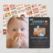 クッキーモンスターのフードトラックの黒板の誕生日 招待状 (正面/裏面)