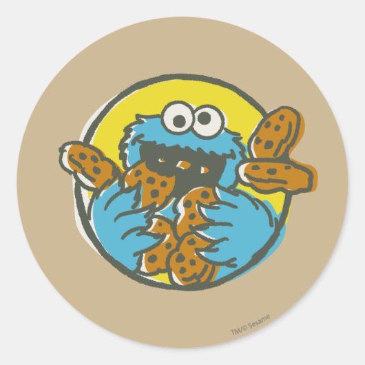 クッキーモンスターのレトロ ラウンドシール (正面)