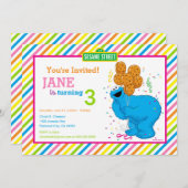 クッキーモンスターストライプの誕生日 招待状 (正面/裏面)