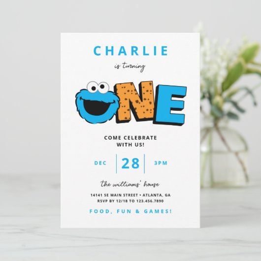 クッキーモンスターファースト誕生日招待状 招待状 (スタンド正面)