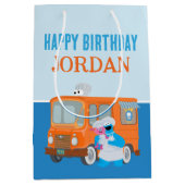 クッキーモンスターフードトラック誕生日 ミディアムペーパーバッグ (正面)