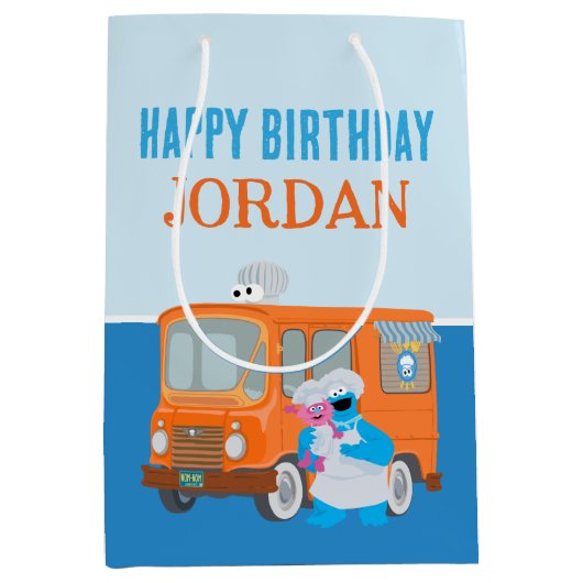 クッキーモンスターフードトラック誕生日 ミディアムペーパーバッグ (正面)