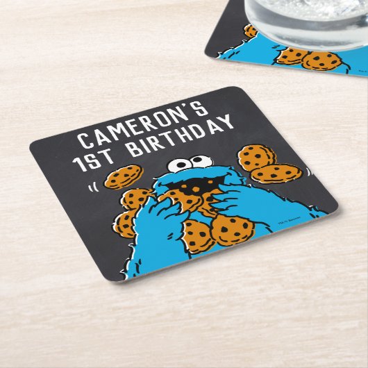 クッキーモンスター誕生日シャルボード スクエアペーパーコースター (アングル)