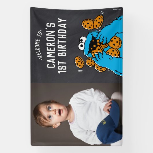 クッキーモンスター1回目の誕生日へようこそ 横断幕 (縦)