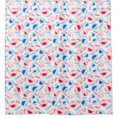 クッキーモンスター&エルモ |赤と青のパターン シャワーカーテン (正面)