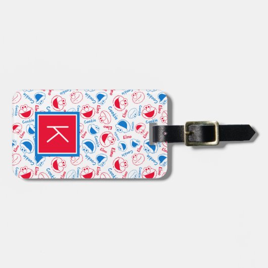 クッキーモンスター&エルモ |赤と青のパターン ラゲッジタグ (正面横)