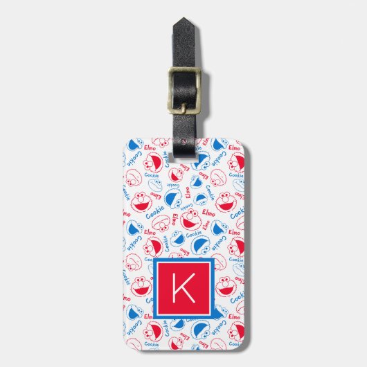 クッキーモンスター&エルモ |赤と青のパターン ラゲッジタグ (正面縦)