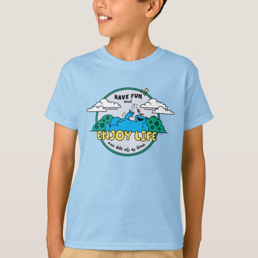 クッキーモンスター 楽しむ| Life One Bite at A Time Tシャツ (正面)