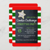 クッキー交換の黒板赤と緑のストライプ 招待状 (正面/裏面)
