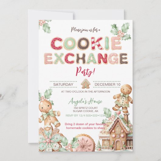 クッキー交換クリスマスクッキーGingerbread 招待状 (正面)