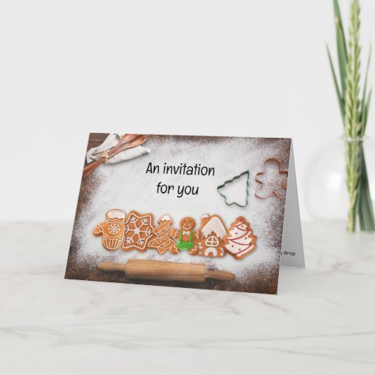 クッキー交換クリスマスパーティージンジャーパンテーマ 招待状 (正面)