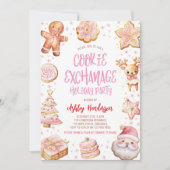 クッキー交換 ピンクのクリスマス ホリデーパーティー 招待状 (正面)