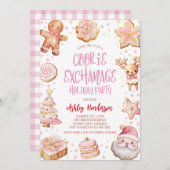 クッキー交換 ピンクのクリスマス ホリデーパーティー 招待状 (正面/裏面)
