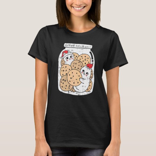 クッキー入り猫びんクリスマスパジャマかわいい子猫き Tシャツ (正面)