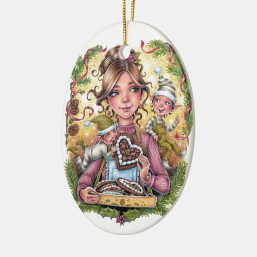 クッキー小妖精や小人かわいいクリスマスオーナメント セラミックオーナメント (左)